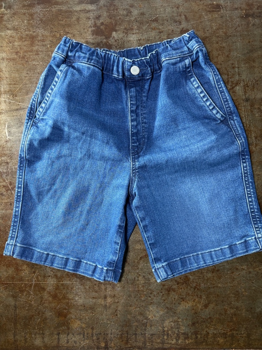 Uniqlo Denim Easy Shorts Kids Elastic Waist,Color 65 Blue Unisex Kid’s Size 7/8